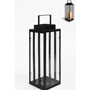 Stainless Steel Lantern 5.5 x 14 Inch Tall Metal Hanging Lanterns with Clear Glass Panels, Indoor & Outdoor Home Decor for Parties & Events - Black Finish