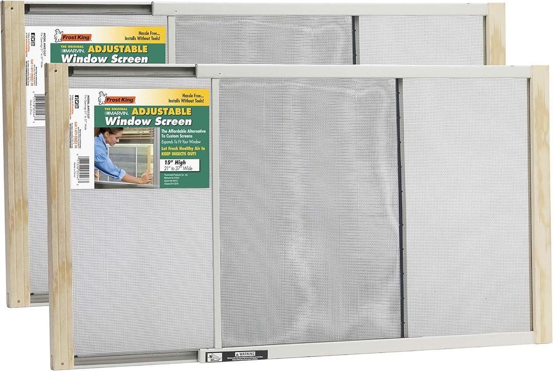 Frost King 2AWS1537 WB Marvin Adjustable Window Screen, 15in High x Fits 21-37in Wide (2 Pack)