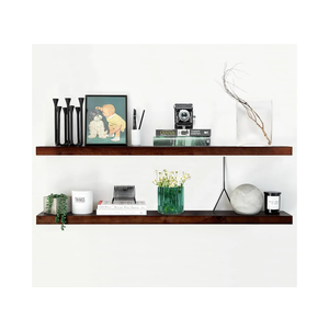 Homeforia 48 inch Walnut Floating Shelf, High End Solid Real Wood Large 48inch Floating Shelves for Wall, Dark Brown 48 inches Long Floating Shelves, Heavy Duty Bracket, 48 X 6.5 X 1.75 inch, Set of 2