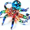 WitnyStore Tiny 3" White Dotted Multicolor Octopus Figurine - Miniature Hand Blown Glass Octopuses Squid Cuttlefish Marine Mollusks Colorful Crystal Animal Decorative Collectible Figures Dcor Gifts