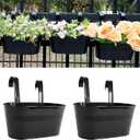 12" Balcony Railing Planters, Outdoor Hanging Planter for Fence, Stylish Metal Porch Deck Flower Pot for Herbs & Succulents (Black, Pack of 2)