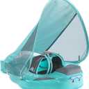 Mambobaby Float with Canopy – Baby Swim Float with Tail, New Upgraded Non-Inflatable Solid Pool Float, Soft Waterproof Skin-Friendly Leather Swim Trainer for Infant Toddler