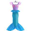 Danvren Mermaid Dress, Mermaid Tail Costume Little Girls Princess Dress up with Crown for Girl 4-5 Tall Gift, Blue 
