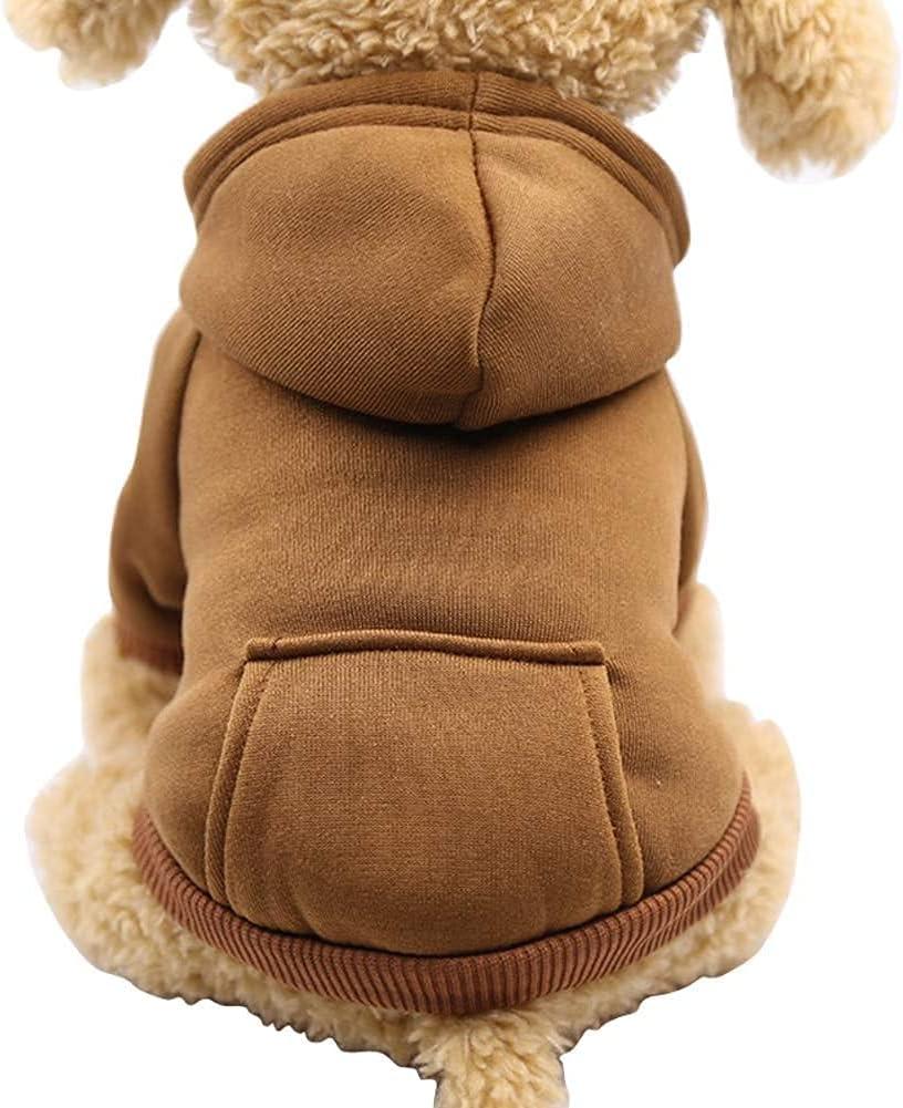 Jecikelon Winter Dog Hoodie Sweatshirts with Pockets Warm Dog Clothes for Dogs Chihuahua Coat Clothing Puppy Cat Custume (Coffee, Large)