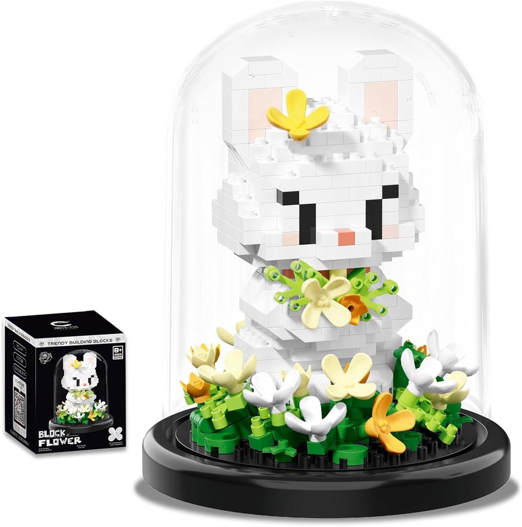 Artificial Flower Animal Building Set for Adults,Mini Rabbit Plant Bonsai Tree,Botanical Collection Gift for Kids,Office Home Decor Building Block,Birthday Gift for Girls Women(Osmanthus)
