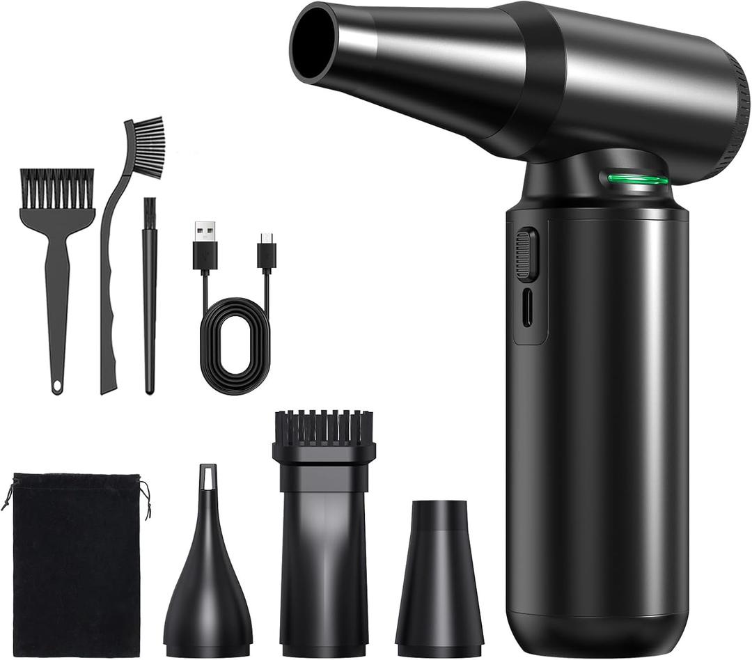 Compressed Air Duster - Aluminum Alloy Shell, 300,000RPM High-Speed Cordless Electric Air Duster | 3-Gear Adjustable with LED Flashlight & Brushless Motor | Dust Blower for Keyboard, PC, Car and Home