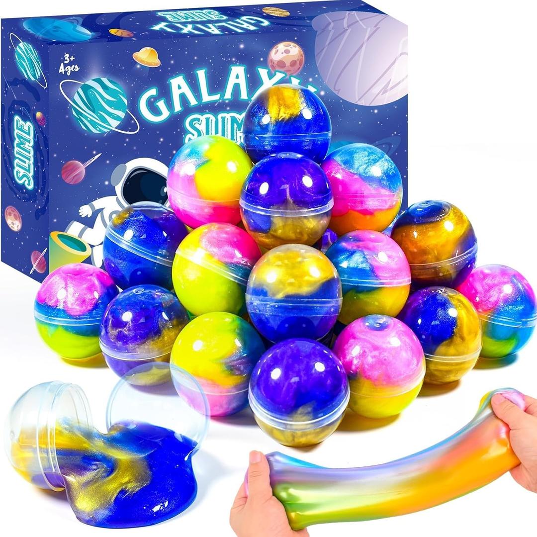 Valentines Slime Party Favors,24 Pack Galaxy Slime Balls-Stretchy, Non-Sticky, Mess-Free for Kids, Stress Relief,Halloween&Christmas Slime,Classroom Rewards