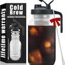 Cold Brew Mason Coffee Maker - 64oz Iced Coffee Pitcher with Stainless Steel Mixing Spoon & Super Dense Filter 3 Steps Finish Cold Brew Coffee, Classic BPA Free Sturdy Mason jar Pitcher Easy to Clean
