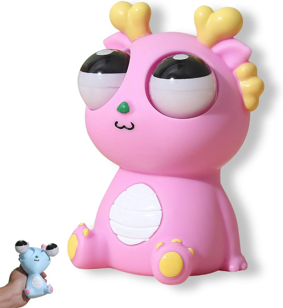 Pop-Out Eye Dragon Squeeze Toy - Stress Relief Sensory Squishy for Adults, Funny Anti-Stress Ball, Ideal Anxiety Toy for Party Favors and Gifts (Pink)