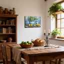 SWQYLB Lemon Wall Art Kitchen Picture Vintage Citrus Fruit Canvas Prints Yellow Lemon with Pottery Blue Classical Painting Rustic Farmhouse Decor Framed (Blue, 12.00" x 18.00")