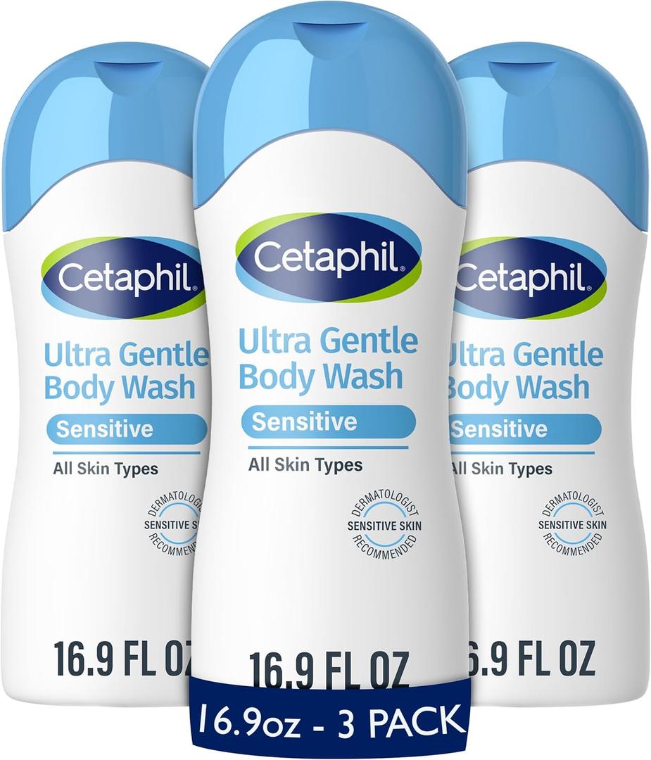 Cetaphil Ultra Gentle Refreshing Body Wash, For Dry to Normal, Sensitive Skin, 16.9oz Only 3 Pack, Aloe Vera, Calendula, Vitamin B5, Hypoallergenic, Paraben Free, Fragrance Free, Dermatologist Tested