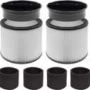 (2) 90304 HEPA Cartridge Replacement Filter with Lids + (4) 90585 Foam Sleeves, Compatible with Shop-Vac 90304, 90350, 90333, Shop Vac 903-04-00, 9030400, 90585, 5 Gallon up Wet/Dry Vacuum Cleaner