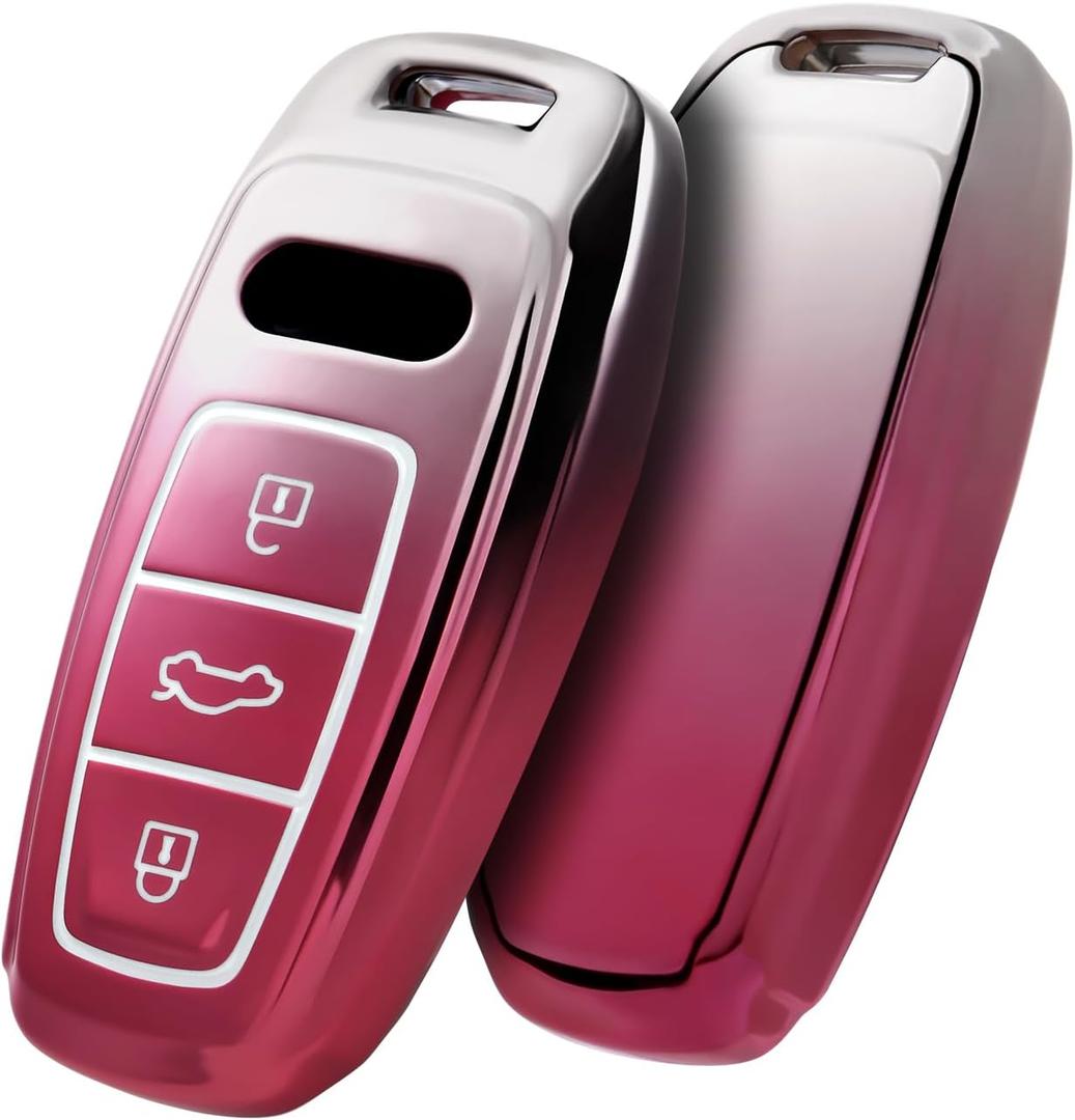 ELOHEI for Audi Key Fob Cover, Special Soft TPU Key Case Cover Protector Compatible with Audi A6L A6 A7 A8 Q7 Q8 E-Tron 2018-2022 A3 S3 S6 SQ7 RS6 S7 RS7 Smart Key(Gradient Pink)