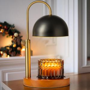 Adjustable Candle Warmer Lamp with Chic Wooden Base and Timer, Versatile Height 11"-13", Ideal for All Candle Sizes, Perfect House Warming Gift for Home Decor (Black)