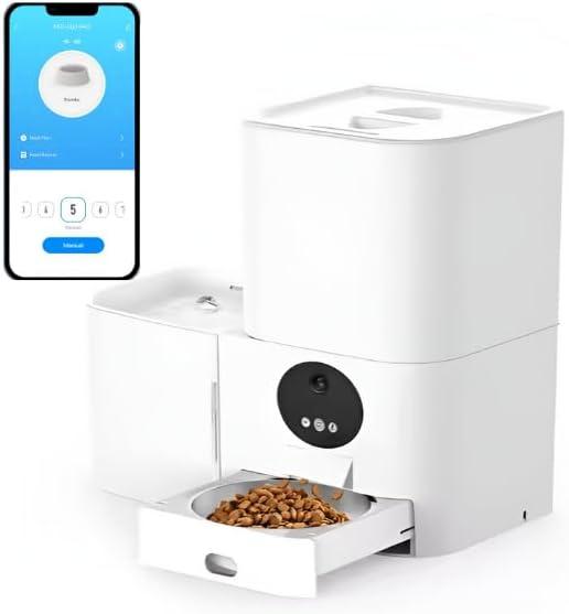 Smart Automatic Pet Feeder with Water Dispenser, WiFi Enabled, 2.4GHz/5GHz Compatible, Automatic Food Dispenser with Mobile App Control, Schedule Your Pets' Meal Times, White Smart Automatic Pet Feeder with Water Dispenser, WiFi Enabled, 2.4GHz/5GHz Compatible, Automatic Food Dispenser with Mobile App Control, Schedule Your Pets' Meal Times, White