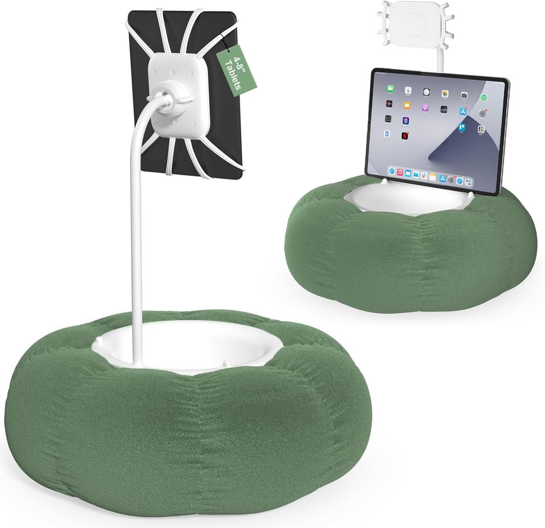 Lap Kindle Pillow Stand with Silicone Holder for Kindle Accessories and Phones (4.7"-8") & Adjustable iPad Stand for Desk with Snack Bowl for Tablets(8"-15.5")-Ideal for Hands-Free Reading (Green)