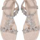 GORGLITTER Women's Butterfly Strappy Clear Glitter Ankle Sandals Dressy 2025 Cute Summer Wedding Bridal Flats Sandal (Beige), Size: 7.5