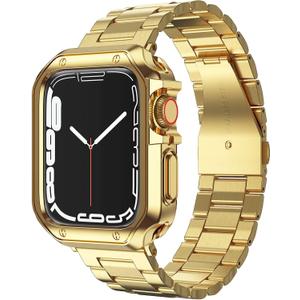 Compatible with Apple Watch Band and Case, Stainless Steel Metal Chain with TPU Cover, Smart-Watch Link Bracelet Strap, Wrist-Band for i-Watch Series 9 8 7 6 5 4 3 2 1 SE, 41mm 40mm 38mm, Gold