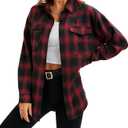 Oyamiki Womens Casual Cuffed Long Sleeve Boyfriend Button Down Plaid Flannel Shirt Tops (Small, New Red)