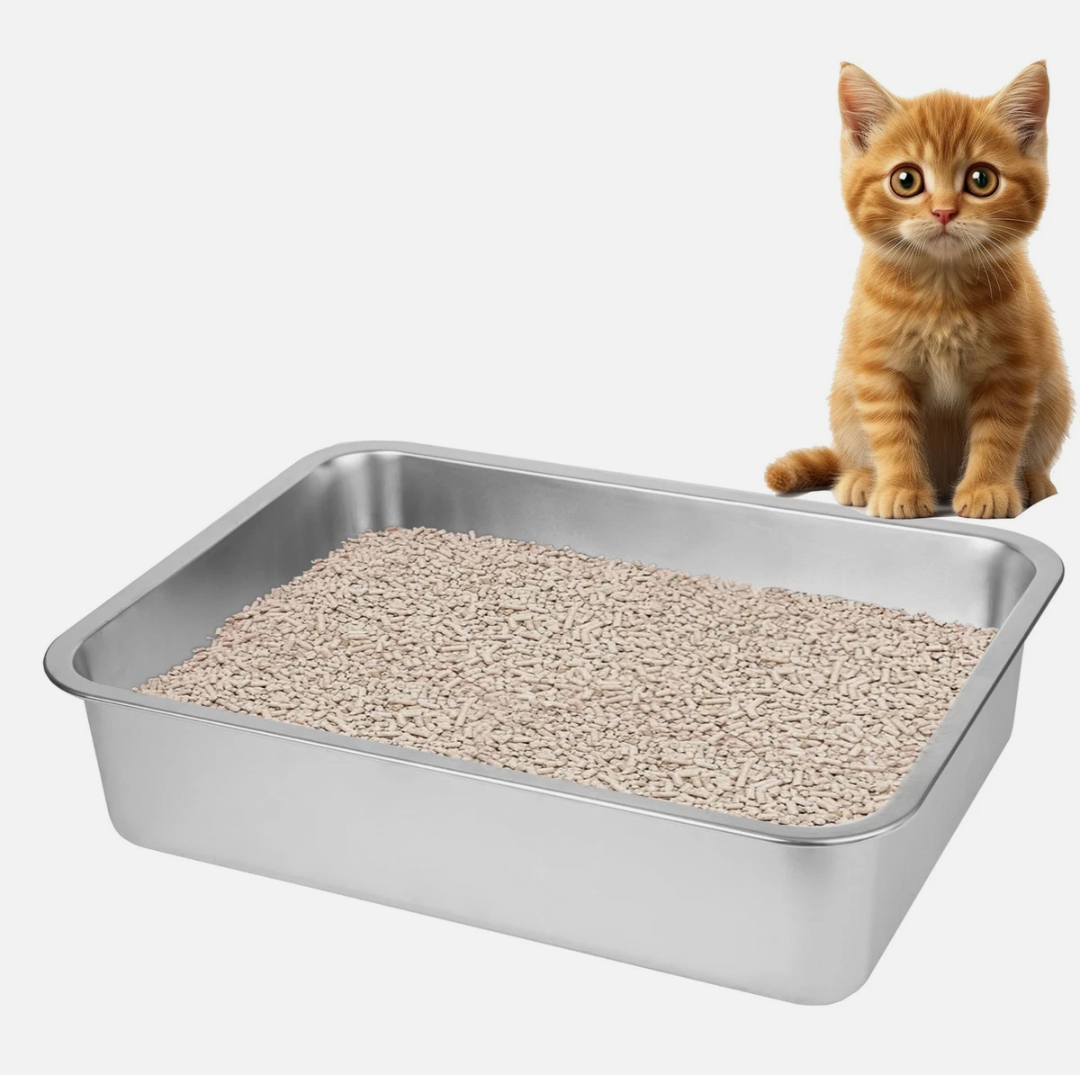 Stainless Steel Cat Litter Box for Big Cats,Large Metal Cat -Easy to Clean,Small Stainless Steel Litter Box(17.5" L x 13.6" W x 4.1" H).