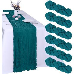 6 Pack Teal Cheesecloth Table Runner 10FT Boho Gauze Fabric Table Runner 35 x 120 Inch Rustic Sheer Runner for Centerpiece Wedding Decor Baby Shower Party Boho Table Decoration(Teal)