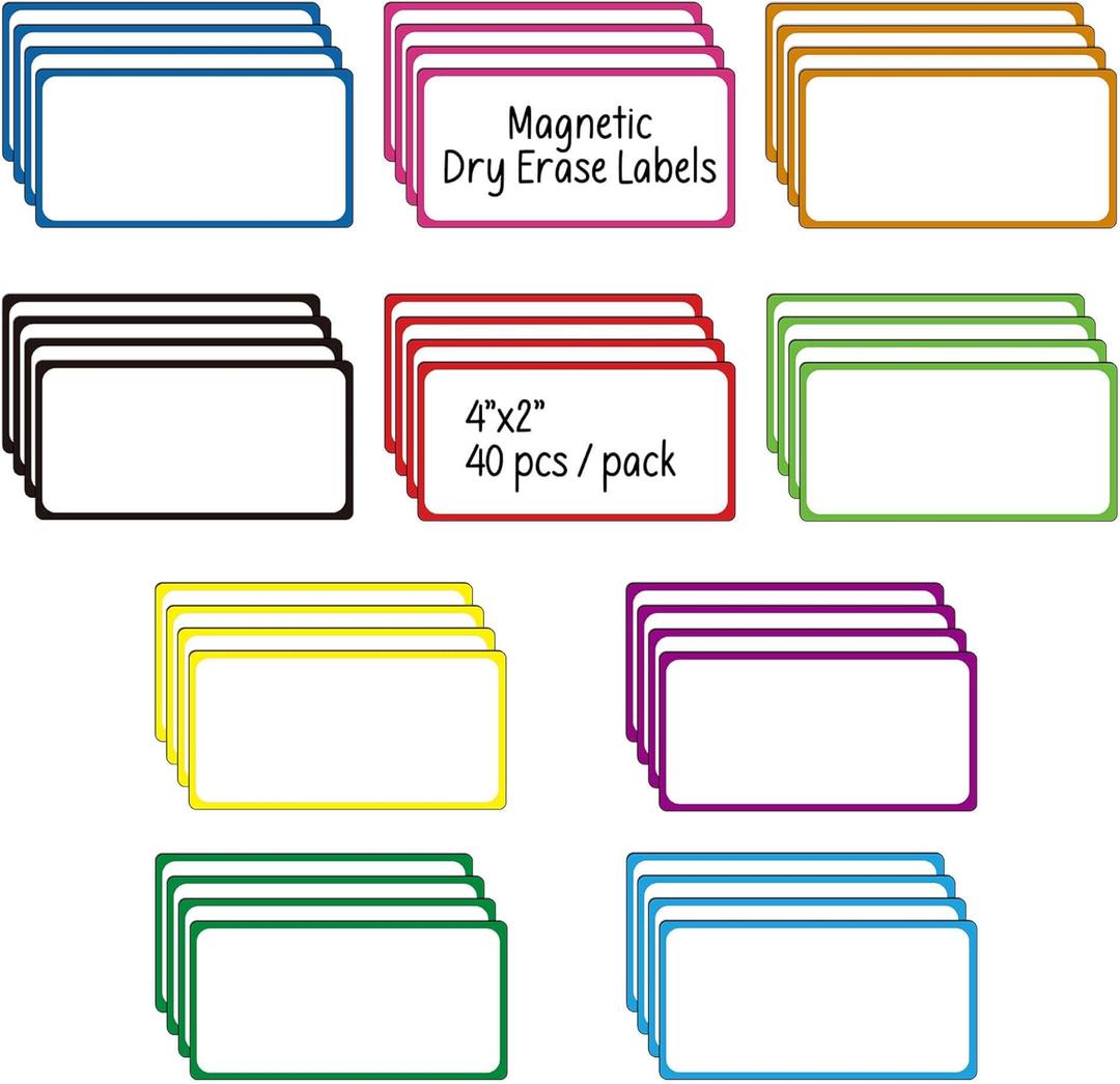 ZazzyKid Dry Erase Magnetic Labels: 40PCS, 4x2 Magnets Name Tags Plates for School Classroom & Office, Reusable Write On Magnets for Whiteboards, Lockers, Iron Shelf & Fridge (Color Framed)