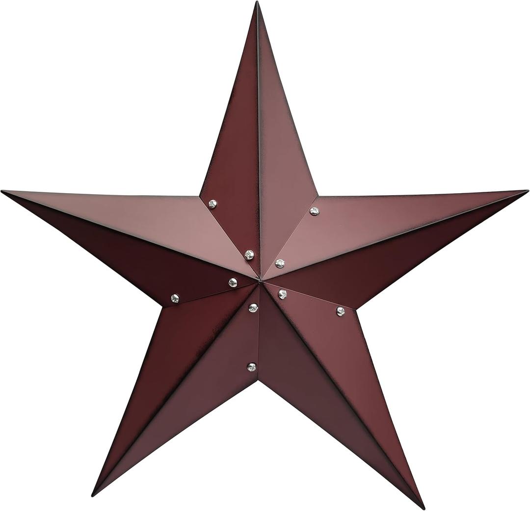 Qobumy 24" Rustic Metal Large Barn Star Wall Decor-Handmade Red Barn Stars Indoor or Outdoor Decoration,Star for Outside Texas Stars Art Vintage Western Country Home Farmhouse Wall art Dcor.