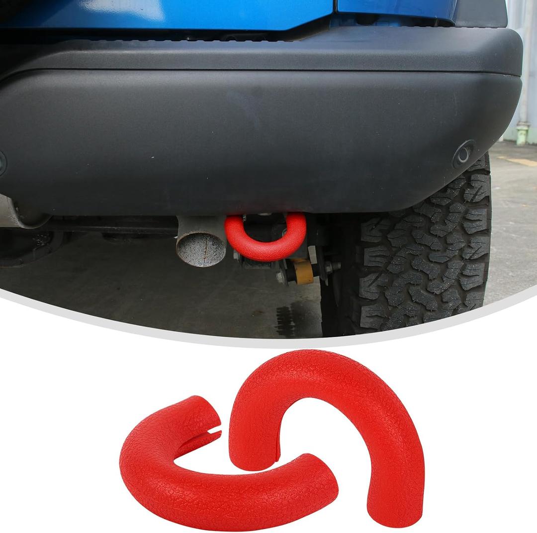 Linskip Tow Hook D Ring Covers Compatible with 2021-2025 2026 Ford Bronco Accessories, Rear Bumper Tow Hook Rubber Sleeve Protectors for Bronco Raptor Accessories(Red)