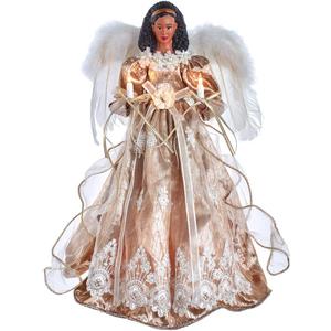 Kurt Adler 16-Inch White/Rose Gold Black Angel Tree Topper