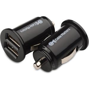 Cable Matters 2-Pack 10W 2A Flush Mount Mini Dual USB Car Charger with Smart Charging Chipset for iPhone 16/15 Pro Max Plus, Samsung Galaxy S23, S23 Ultra, Google Pixel 7a, Pixel 7 Pro, and More