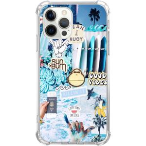 Good Vibes Picture Collage Phone Case for iPhone 16 Pro, Summer Sea Beach Blue Collage Cover for Women Men Girls Boys for iPhone 16 Pro, Trendy Design TPU Bumper Cover Case