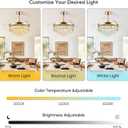 42 Inch Fandelier Ceiling Fan with Light, Chandelier Ceiling Fans with Lights, Crystal Ceiling Fans for Bedroom Living Room, LED Dimmable, 6 Wind Speed,3 Color Temperatures-Gold