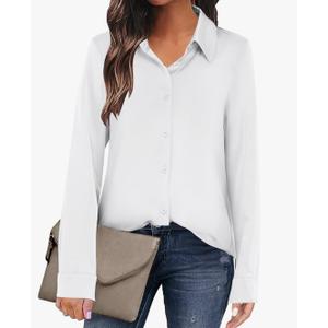 ANRABESS Blouse for Women Dressy Casual Satin Long Sleeve Button Down Shirts 2025 Fall Outfits Office Business Work Tops XL