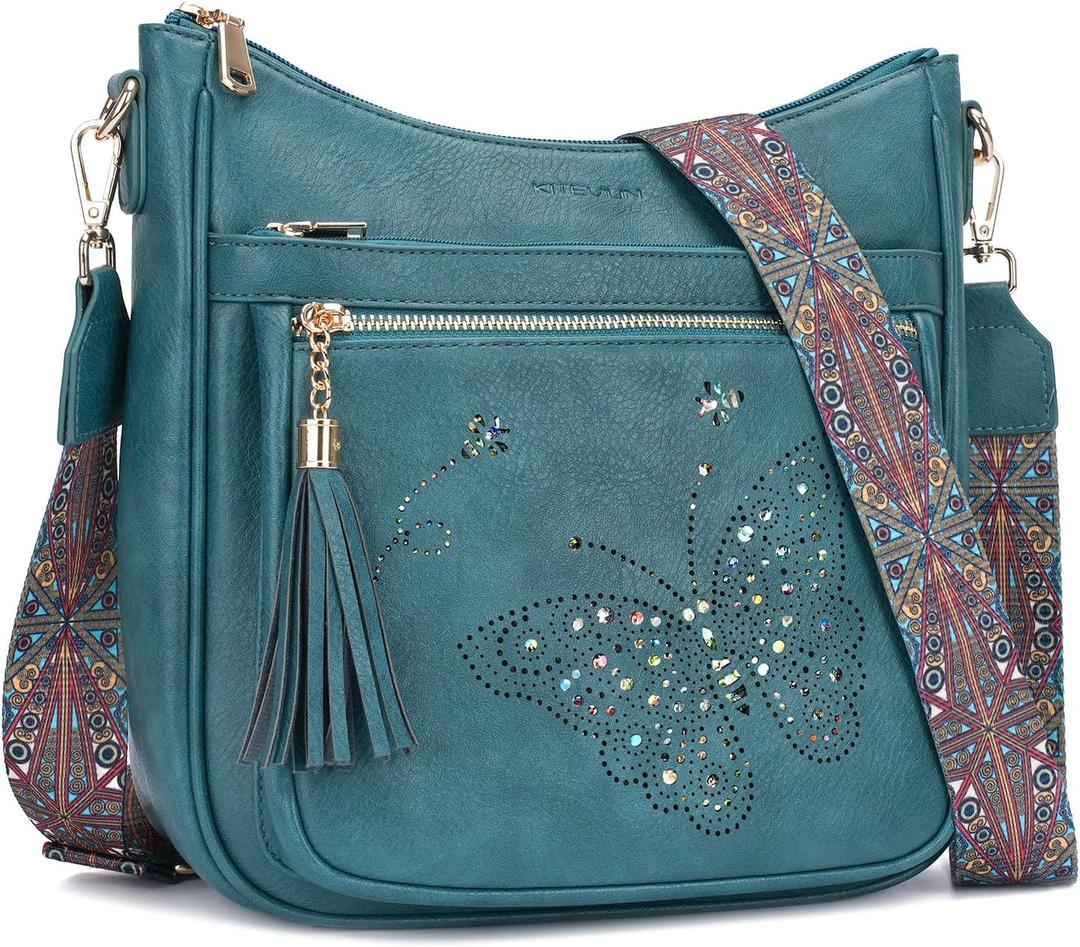 KITEVIUN Medium Crossbody Bags for Women Trendy, Women's Butterfly Shoulder Handbags with Tassel