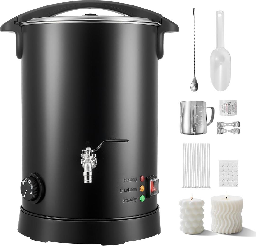 VEVOR 20Lbs Wax Melter for Candle Making, Fast and Even Heating, with Easy Pour Spout and Temperature Control, Hourglass Base for Non-Stick Smooth Flow, Wax Melting Pot for Making Candles Soaps, Large