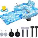 ShinyRelief Motorized Pool Float for Adults, Inflatable Pool Lounger with Built in Dual Motor, Cup Holders, Backrest, Foot Pump for Lake, Beach, Summer Party(Leaves,Blue)