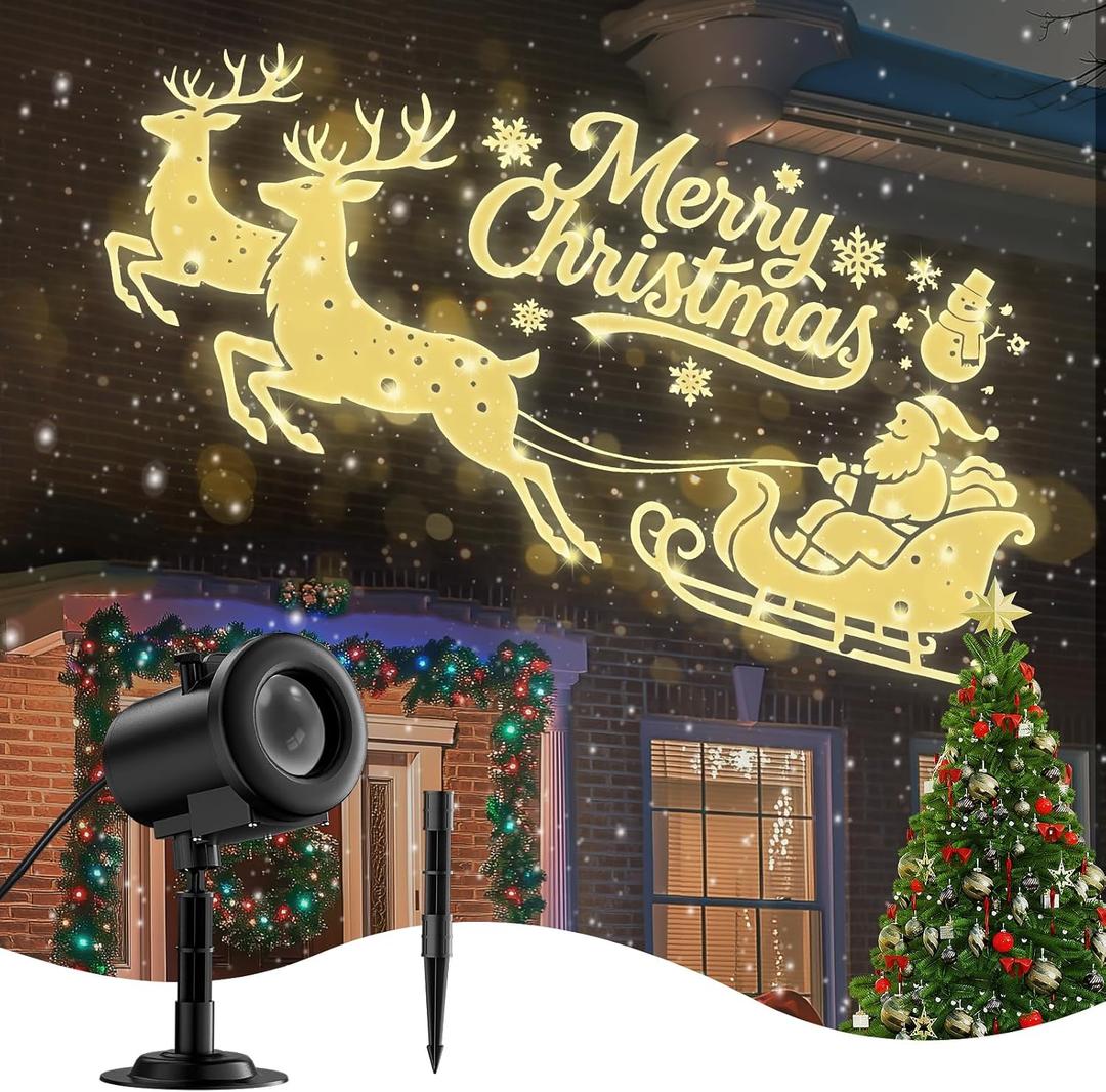 12 in 1 Christmas Projector Lights Outdoor, 3D Dynamic Santa Sleigh/Nativity/Green Monster/Ghost/Spider/Bat Christmas Decor,Night Lights for Party Home Window Wall Holiday Decor