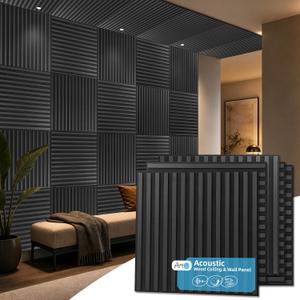 Art3d 6-Pack Acoustic Wood Slat Panel & Ceiling Tile, 2 x 2 ft, Blackwood