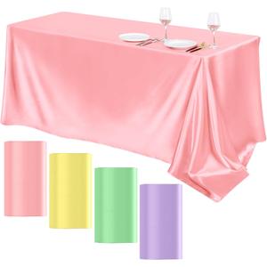 TURSTIN 4 Packs Pastel Rainbow Satin Tablecloth 102 x 58 Inch Overlay Satin Table Cover Rectangle Bright Silk Tablecloth Smooth Fabric Table Decoration for Wedding Banquet Party Events, Pastel Rainbow