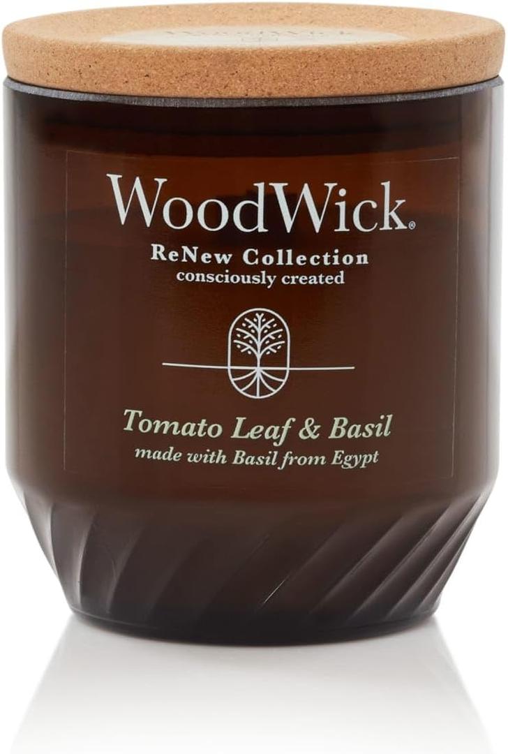 WoodWick Tomato Leaf & Basil Gifts for Women and Men, 6 oz. Medium Candle with Crackling Wick
