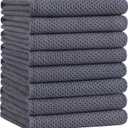 Homaxy 100% Cotton Oversized Waffle Weave Kitchen Dish Towels, Ultra Soft Absorbent Quick Drying Cleaning Towel, 20 x 28 Inches, 8-Pack, Dark Grey