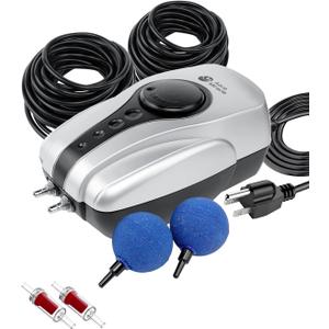 AquaMiracle All-in-One Koi Pond Aerator for Outdoor Ponds up to 1000 Gallons, Pond Air Pump Pond Aeration System with Double Outlet Airline Tubing Air Stones Check Valves