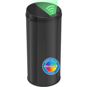 iTouchless 50 Liter / 13 Gallon Sensor Kitchen Trash Can with Odor Filter Slim Round Black Stainless Steel Automatic Garbage Recycling Bin for Home, Office, Business, Garage