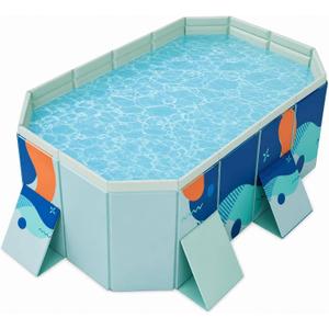 61" Foldable Dog Bath Pool, Non-Inflatable Hexagonal Pet Bath Tub for Medium to Large Dogs, Thickened PVC Collapsible Dog Pool with Drain Hole, Non-Slip Base, Portable Outdoor Wash Station