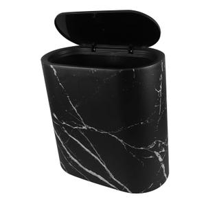 1pc Slim Marble Trash Can Lid Elegant Plastic Wastebasket for Bathroom Kitchen Bedroom and Office Space-Saving Design for Areas Easy to Clean and Maintain Stylish Garbage Bin for