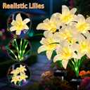 Solar Garden Lights 4 Pack 16 White Lily Flowers, Gifts for Mom Woman Birthday Outdoor Solar Flower Lights, Cemetery Flowers for Grave - Decorative Lilies for Yard, Patio, Pathway Decorations