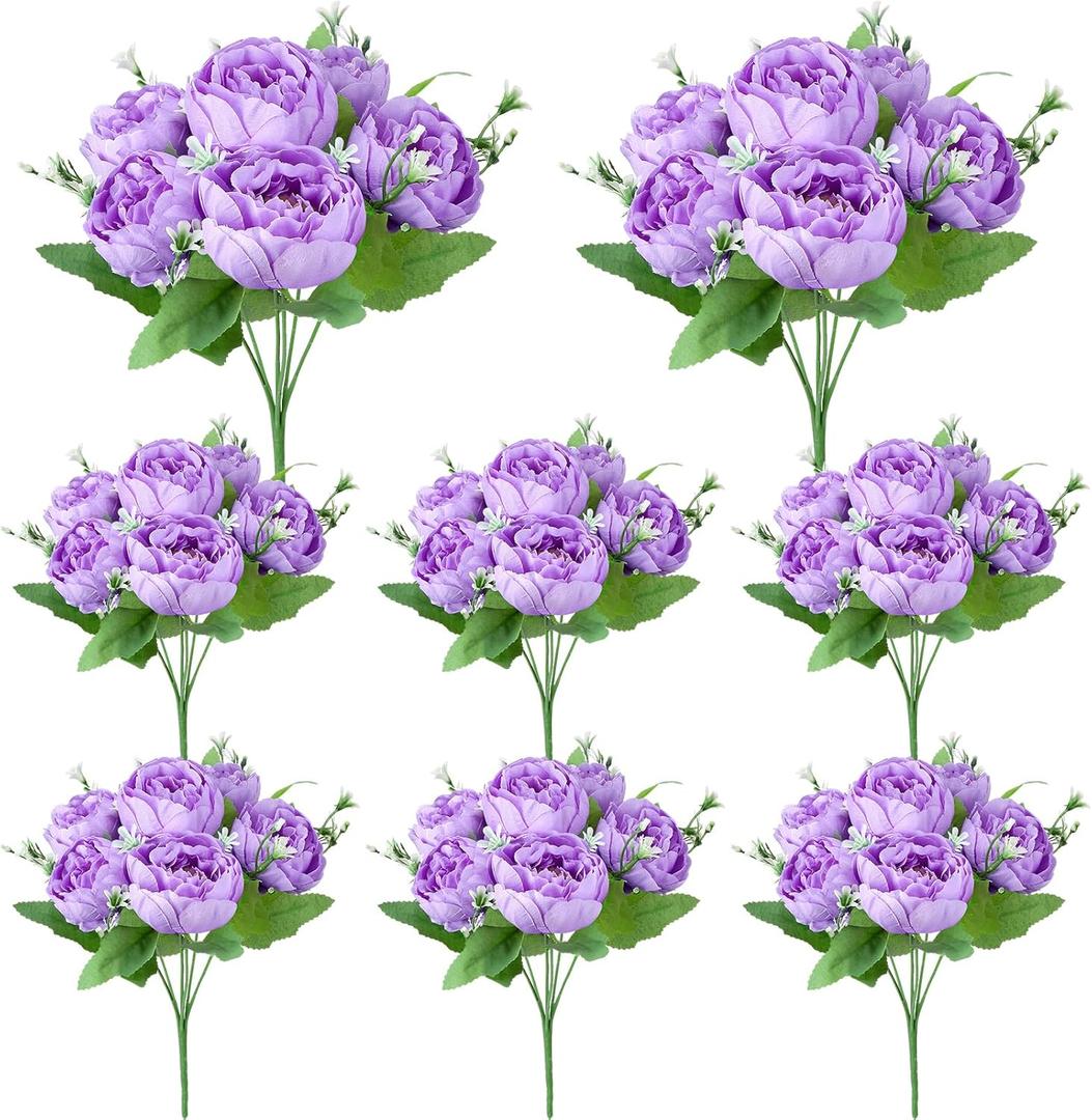 8 Pack Purple Peonies Artificial Flowers, Fake Silk Hydrangea Bouquet for Bridal Wedding Home Table Decor Reusable Dining Opening Ceremony Birthday Arrangement Faux Floral