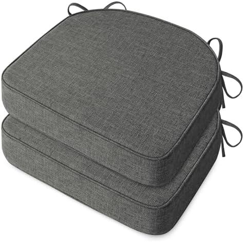 MineCozy Chair Cushions for Dining Chairs 2.5" Thickened Indoor Kitchen Seat Cushions Set of 2 Non Slip Seat Pad with Washable Cover and Ties (17" x16", Dark Grey)