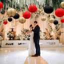 ADLKGG Paper Lanterns Decorations, Red Black Gold Hanging Round Paper Lanterns for Graduation, BBQ Party Supplies, Mickey Mouse Themed Birthday, Pirate Theme Casino Poker Party Decor Set of 21