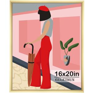 GULETHUN 16x20 Picture Frame, Gold Poster Frame, Home Decor Natural Gallery Frames, Horizontal or Vertical Format, Sturdy, Plexiglass, Large Wall Decor, for Photos, Artworks, Posters